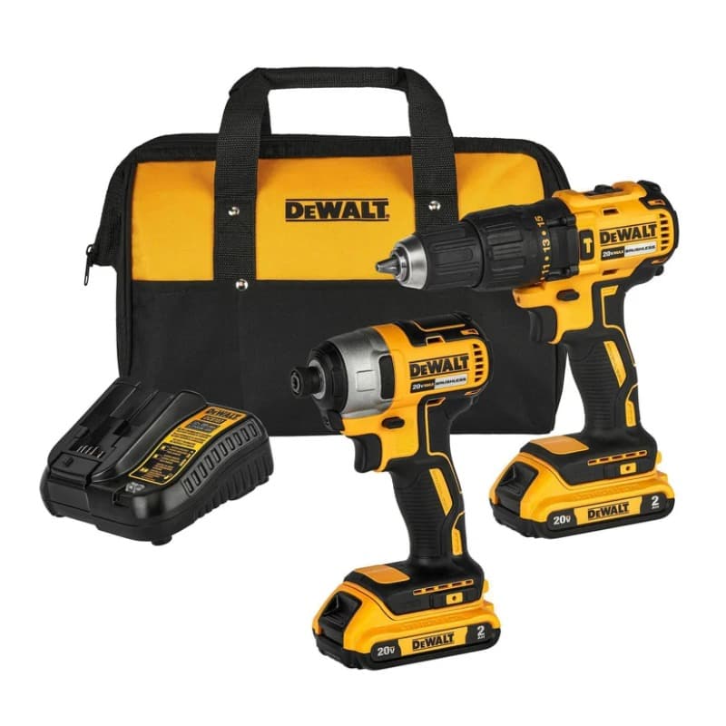Combo DeWalt brushless: taladro percutor y atornillador de impacto con dos baterías 20V, cargador y maletín